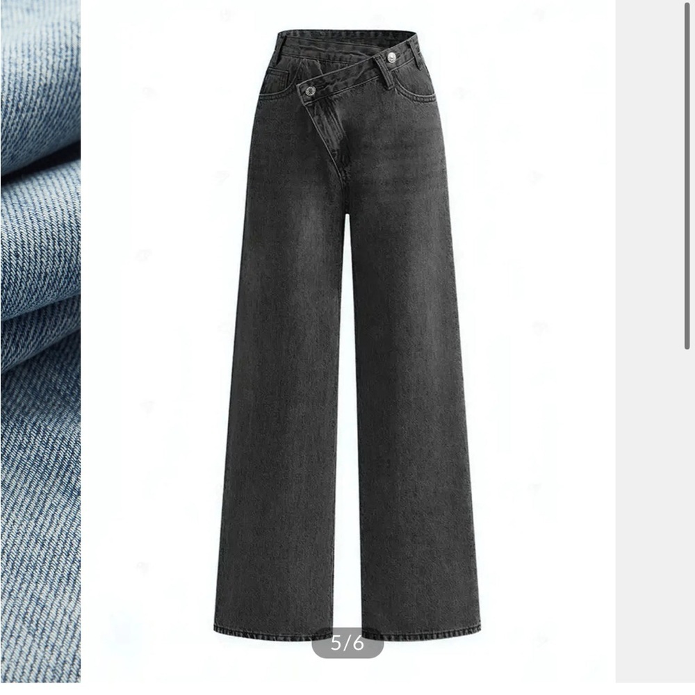 Commense Asymmetric High Waisted Black Wide-Leg Jeans